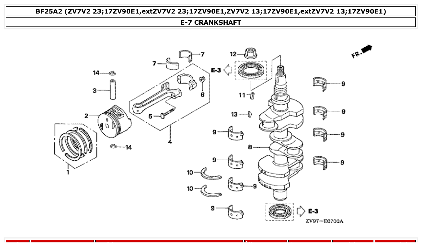 Honda BF25A2 CRANKSHAFT parts diagram