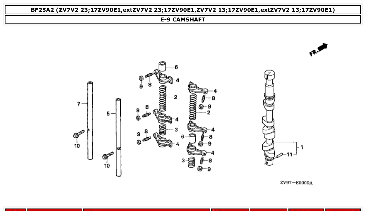Honda BF25A2 CAMSHAFT parts diagram