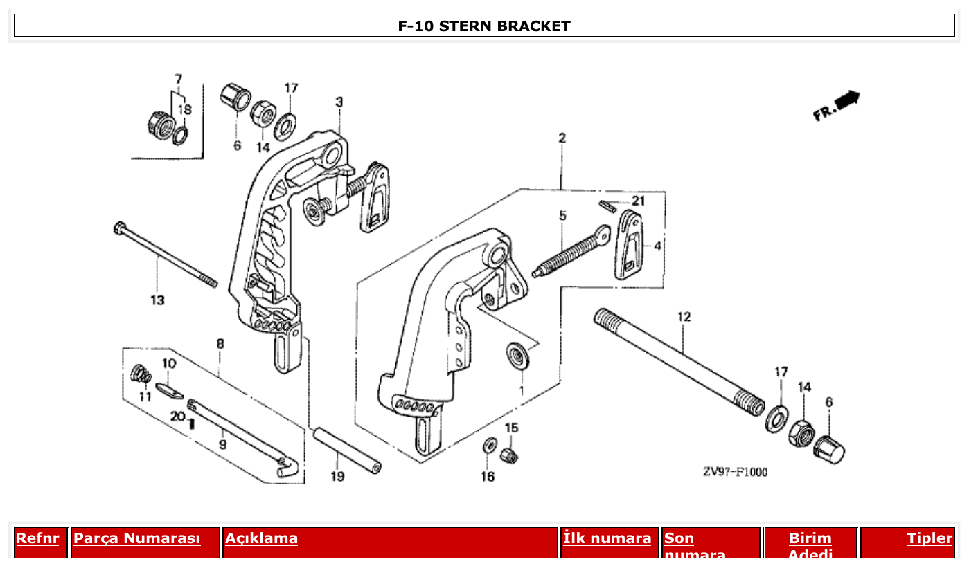 Honda BF25A2 STERN BRACKET parts diagram