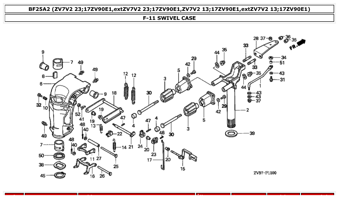 Honda BF25A2 SWIVEL CASE parts diagram