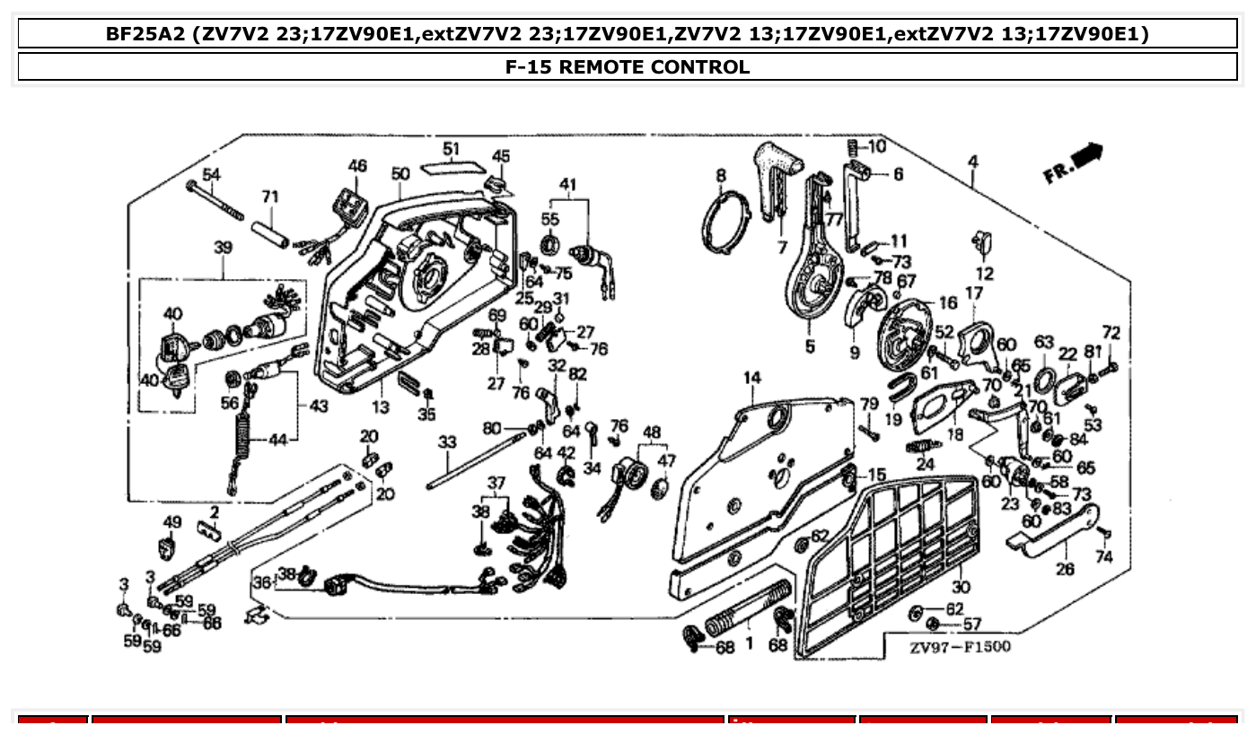 Honda BF25A2 REMOTE CONTROL parts diagram