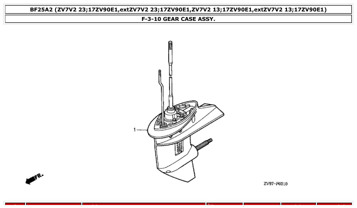 Honda BF25A2 GEAR CASE ASSY. parts diagram
