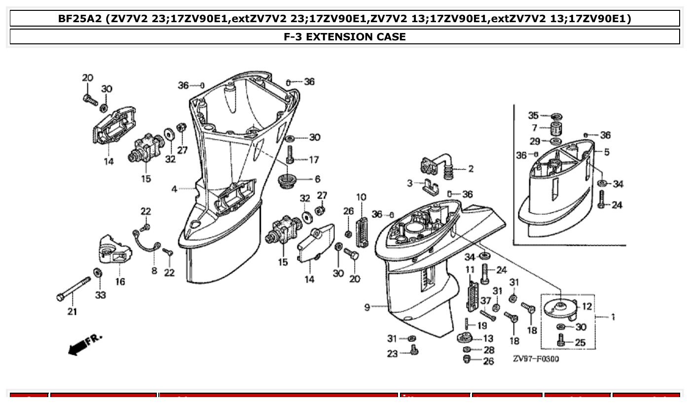 Honda BF25A2 EXTENSION CASE parts diagram