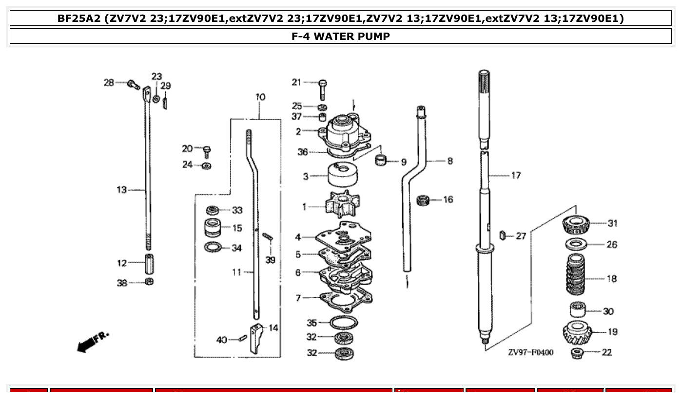 Honda BF25A2 WATER PUMP parts diagram