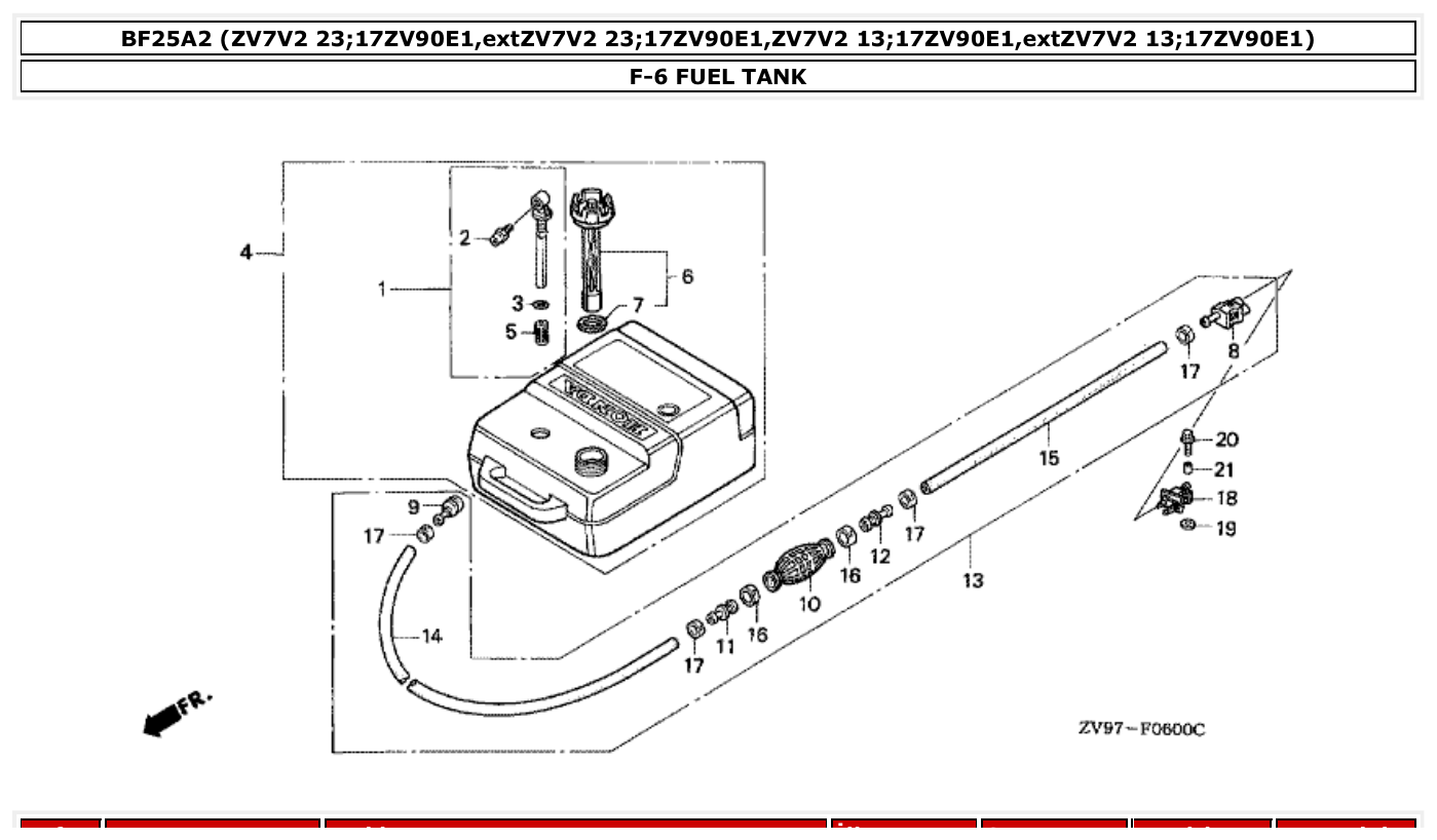 Honda BF25A2 FUEL TANK parts diagram