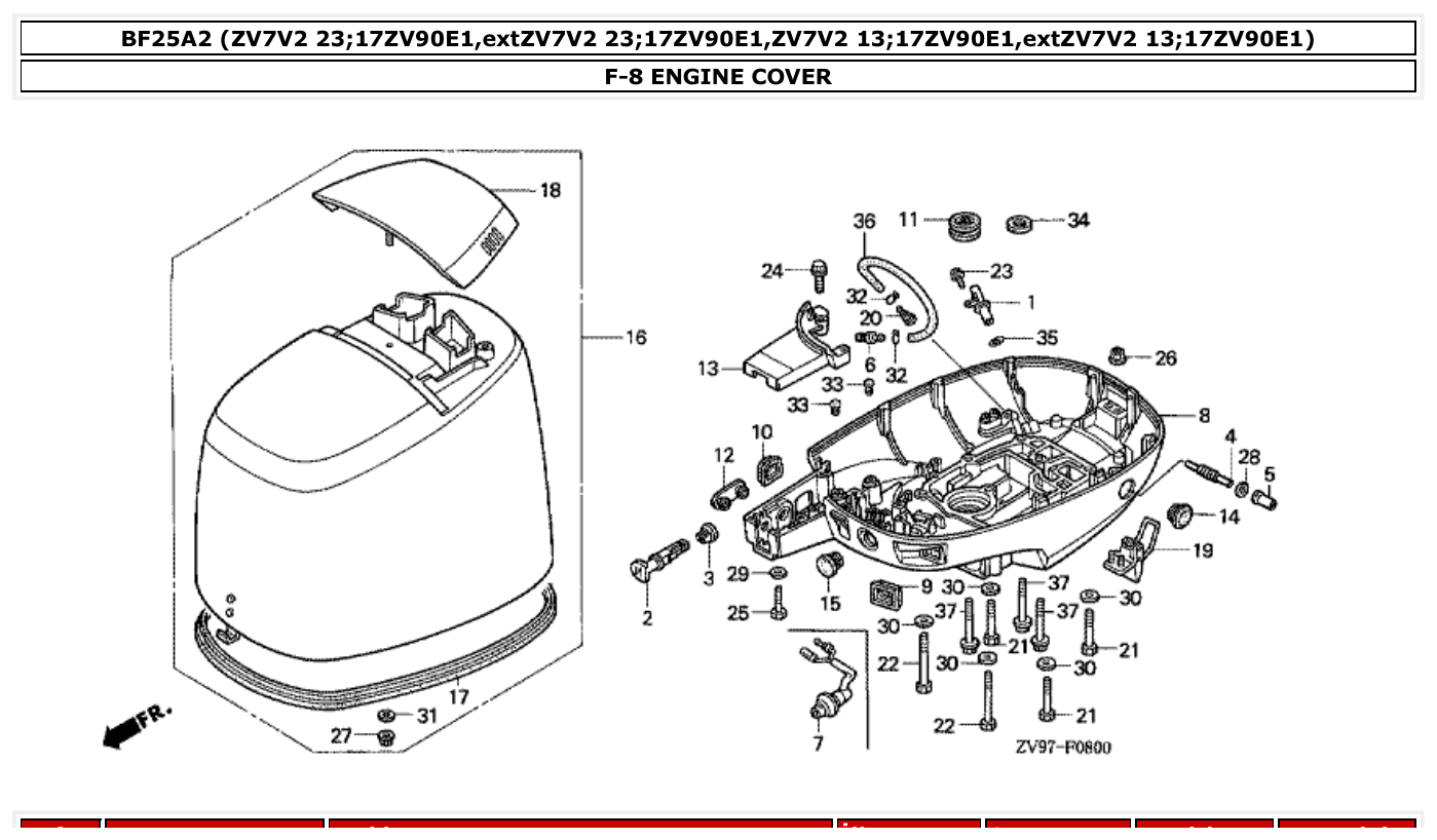 Honda BF25A2 ENGINE COVER parts diagram