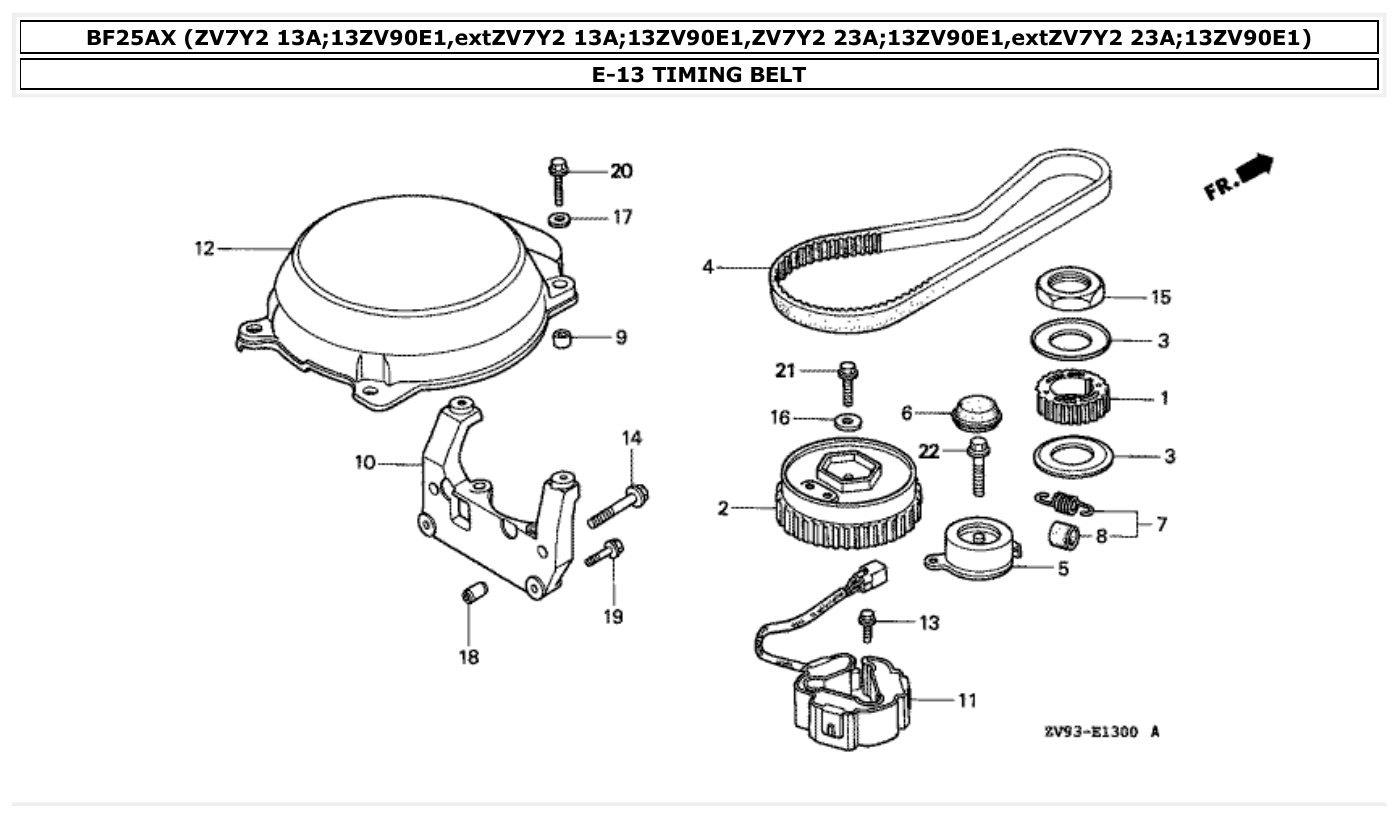 Honda BF25AX TIMING BELT parts diagram