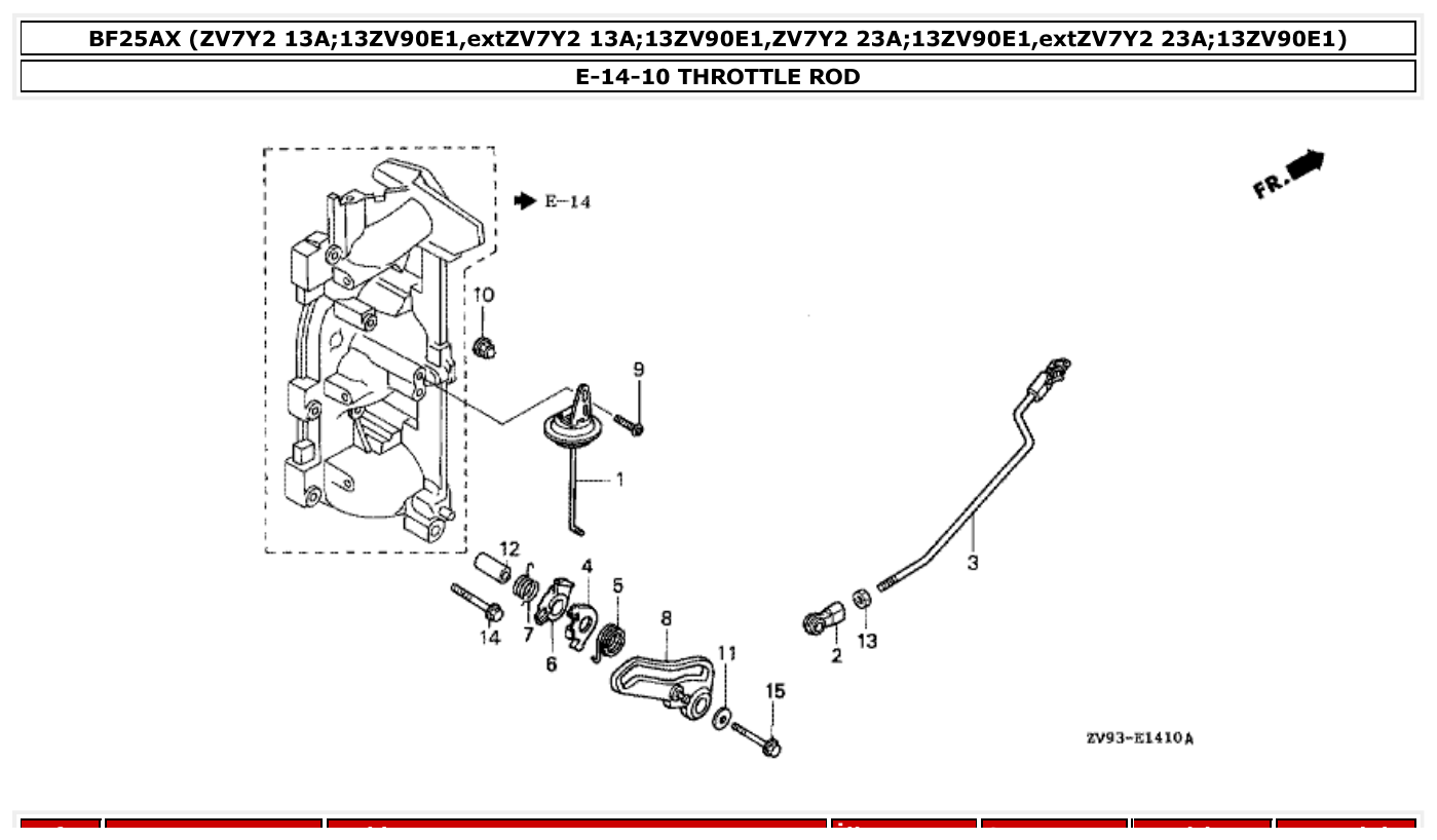 Honda BF25AX THROTTLE ROD parts diagram