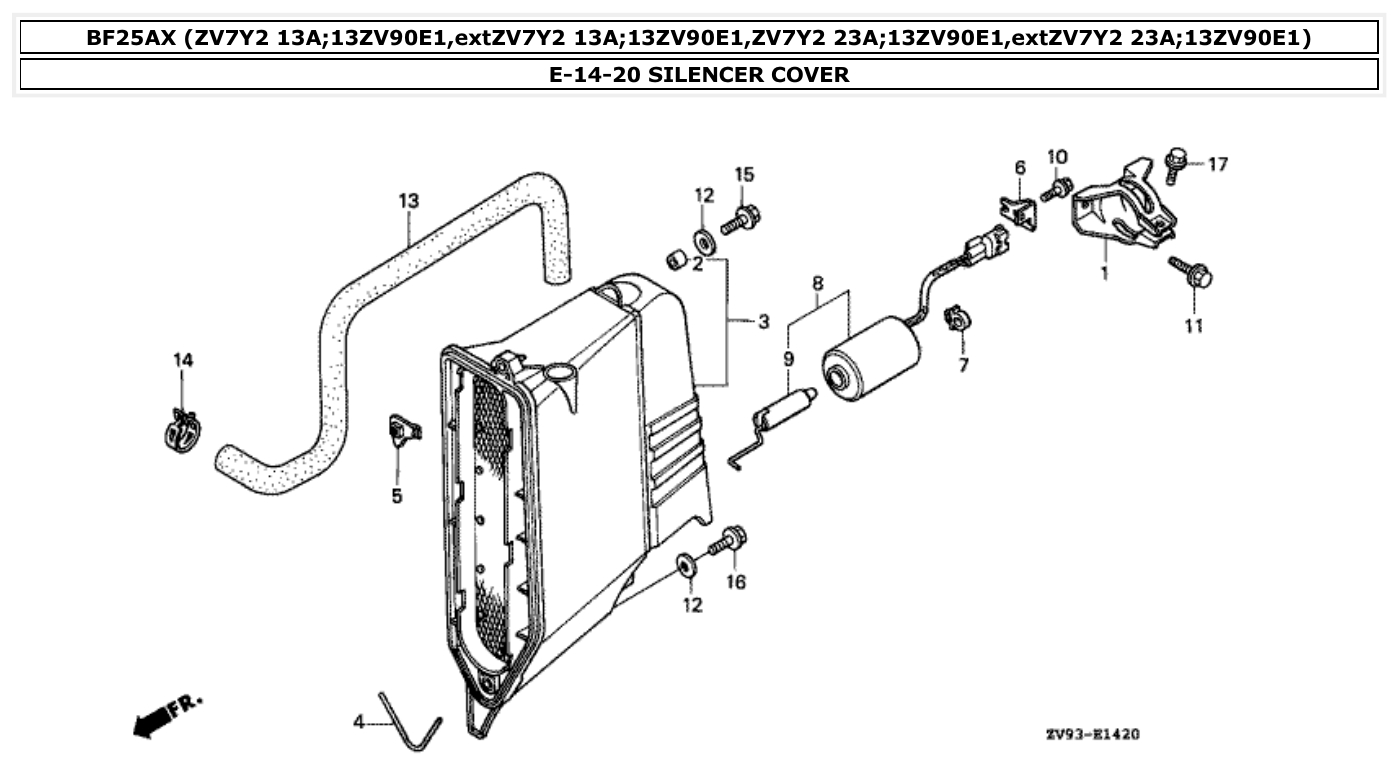 Honda BF25AX SILENCER COVER parts diagram
