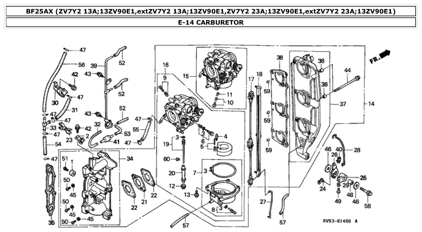 Honda BF25AX CARBURETOR parts diagram