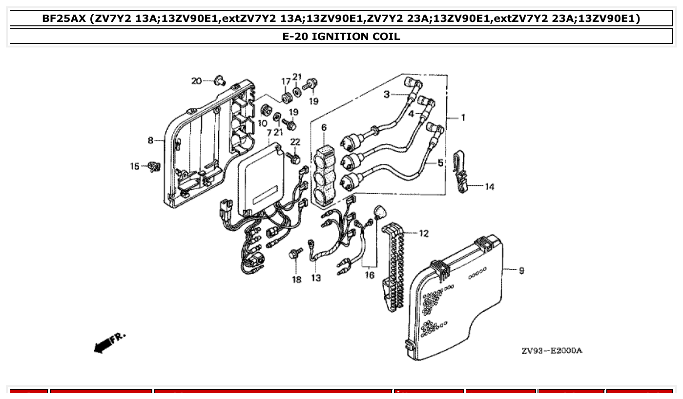Honda BF25AX IGNITION COIL parts diagram