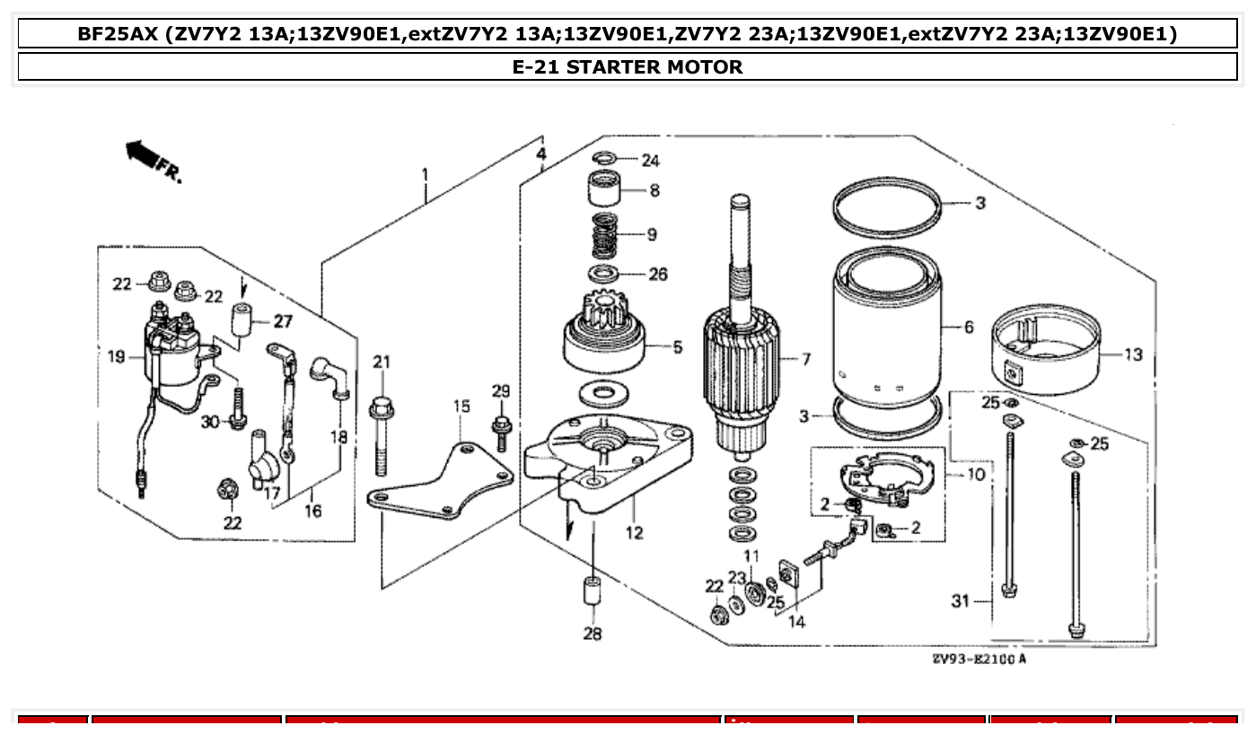 Honda BF25AX STARTER MOTOR parts diagram