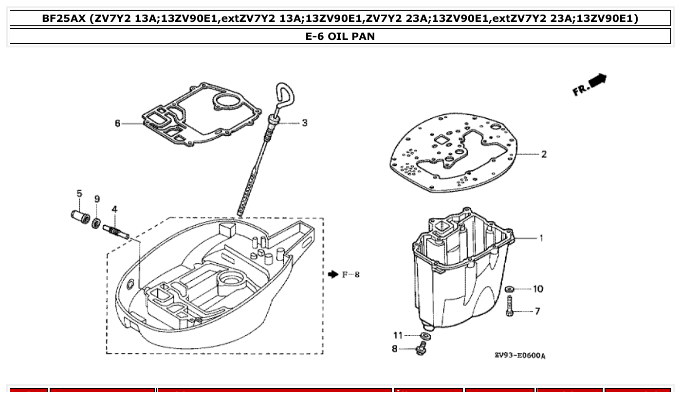 Honda BF25AX OIL PAN parts diagram