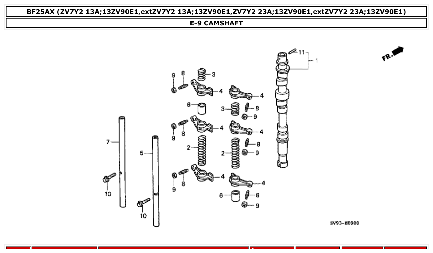 Honda BF25AX CAMSHAFT parts diagram