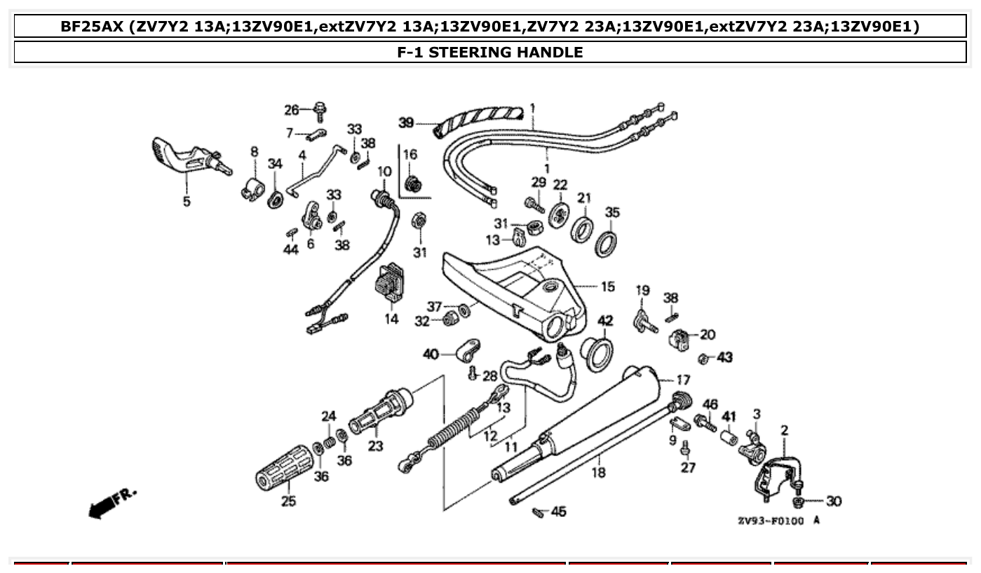 Honda BF25AX STEERING HANDLE parts diagram
