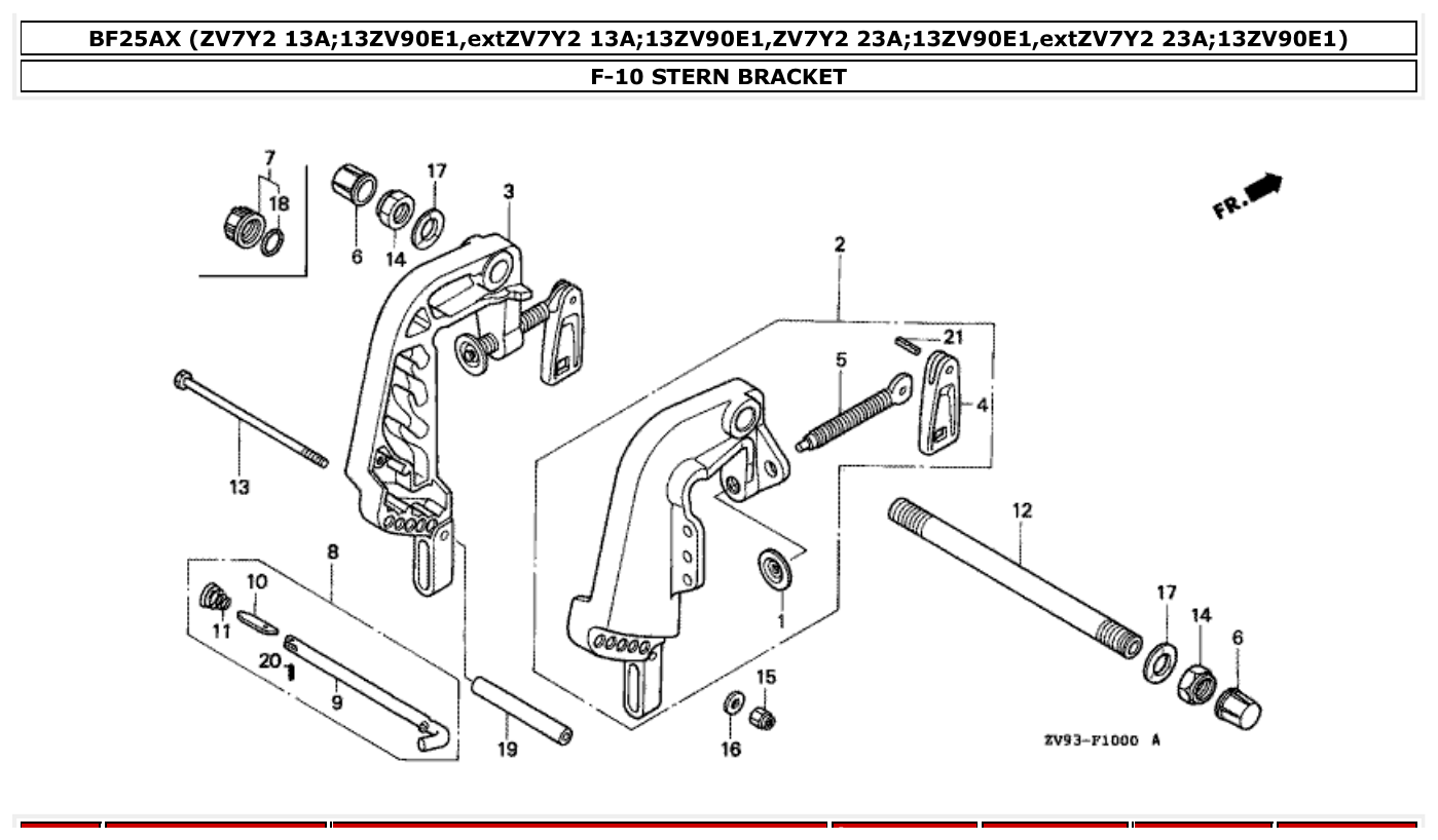 Honda BF25AX STERN BRACKET parts diagram