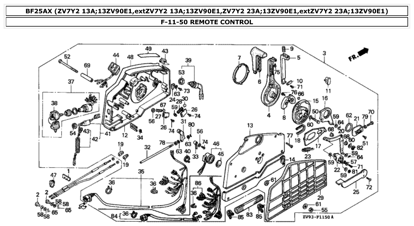 Honda BF25AX REMOTE CONTROL parts diagram