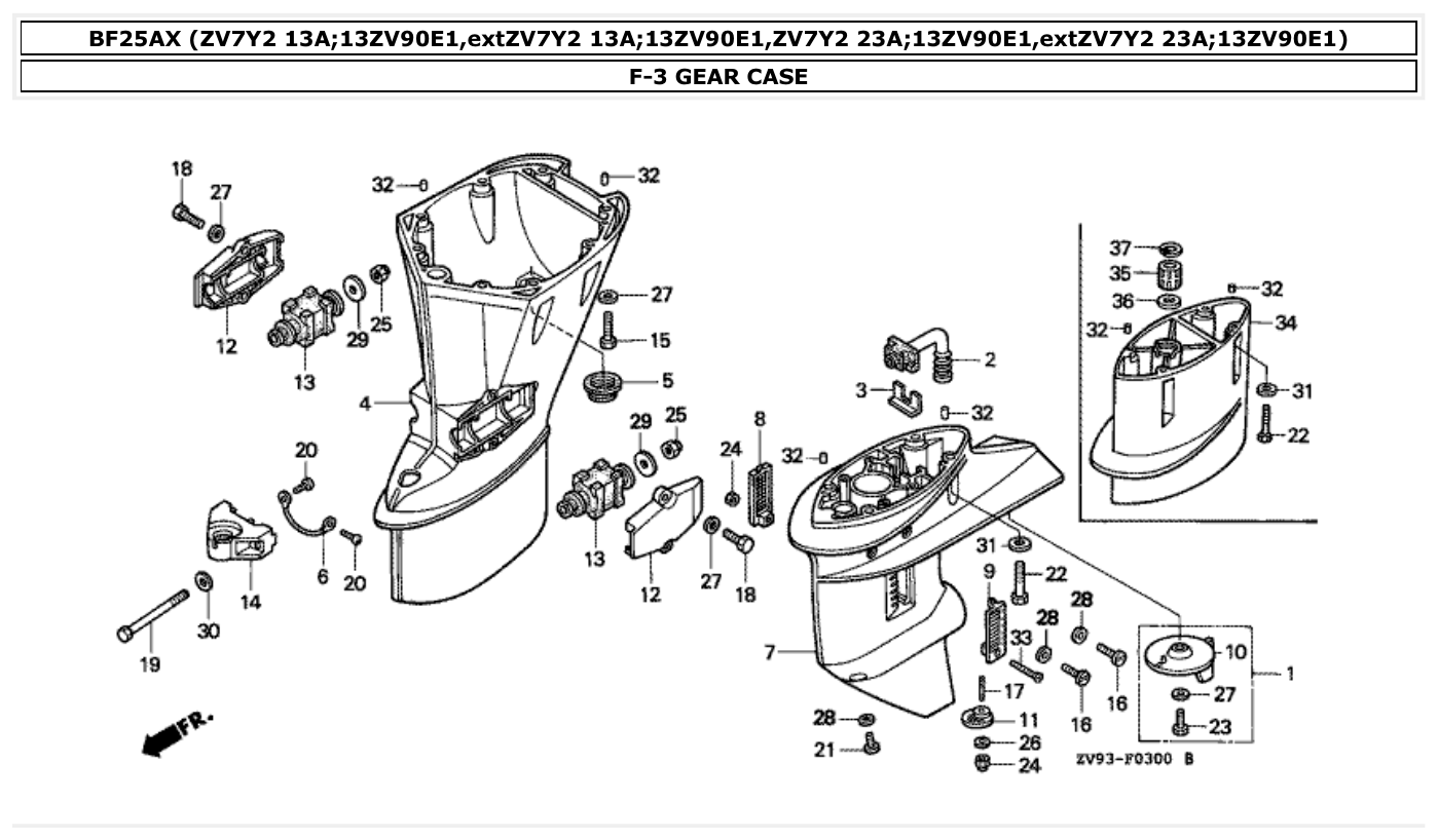 Honda BF25AX GEAR CASE parts diagram