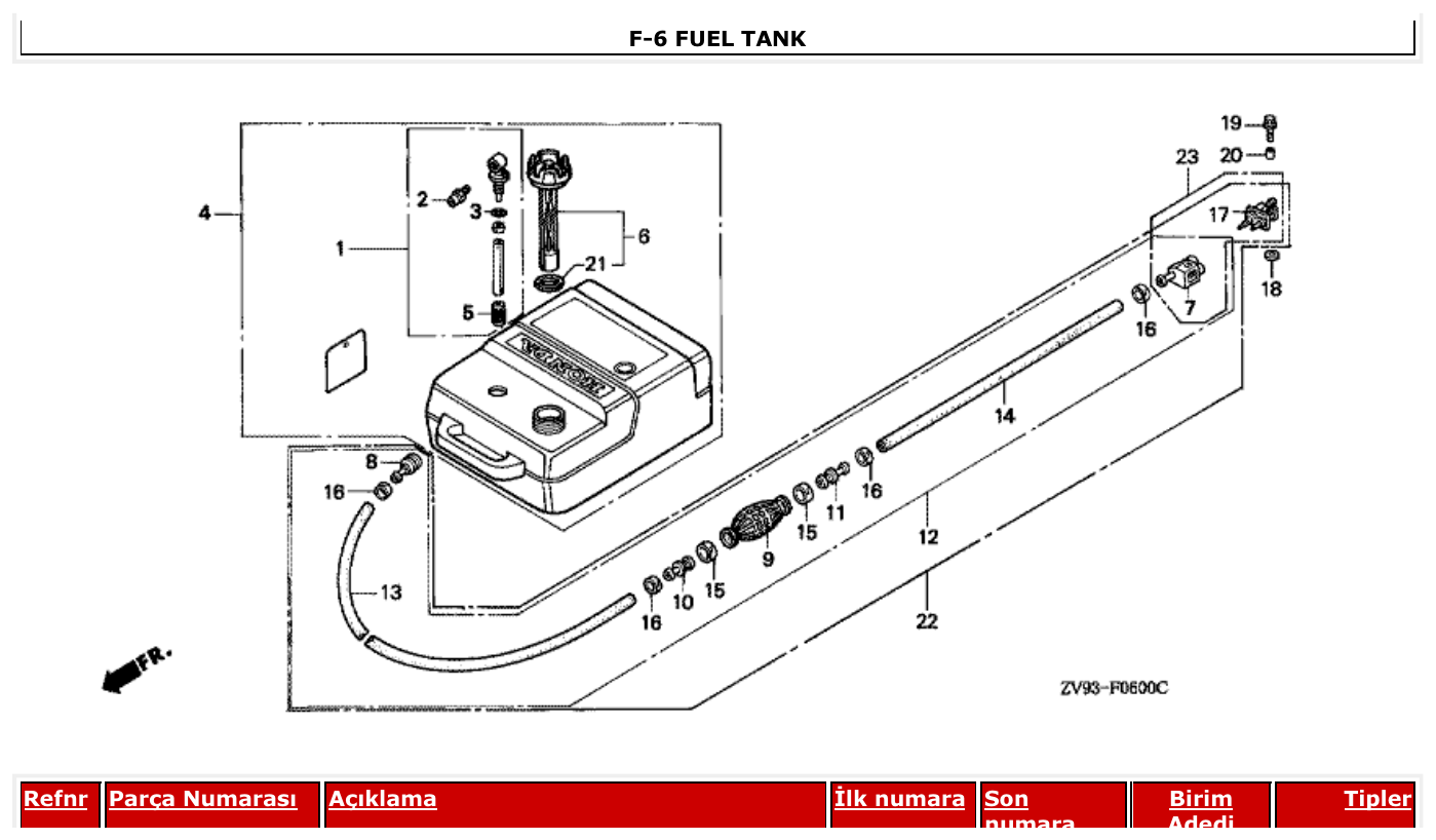 Honda BF25AX FUEL TANK parts diagram
