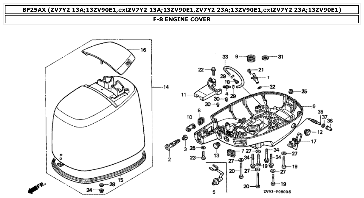 Honda BF25AX ENGINE COVER parts diagram