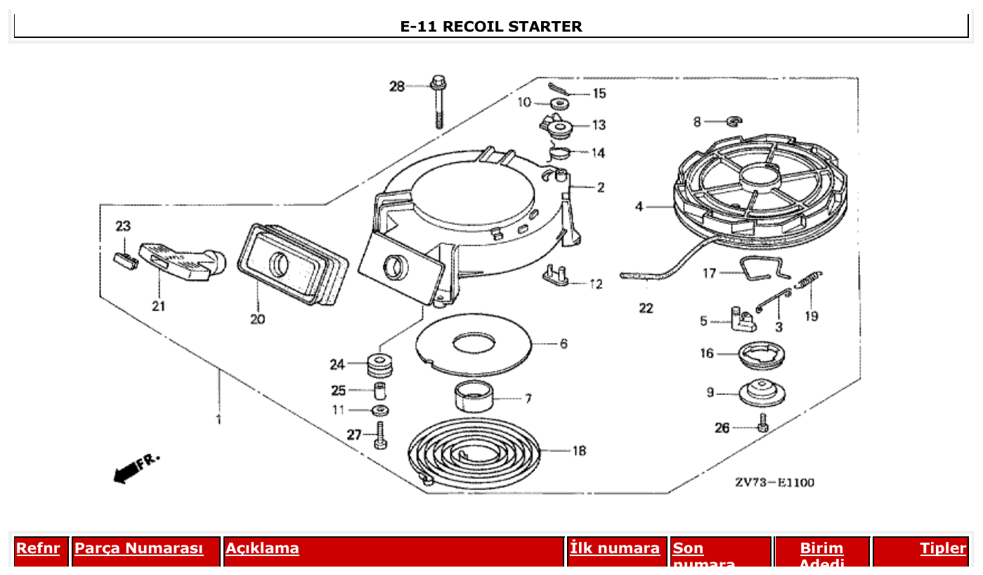 Honda BF25D4 RECOIL STARTER parts diagram