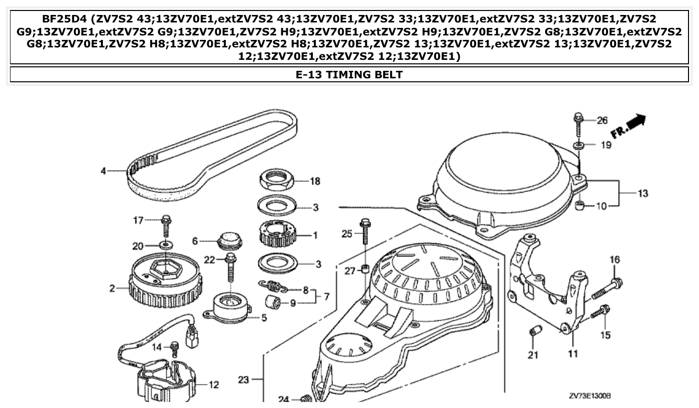 Honda BF25D4 TIMING BELT parts diagram
