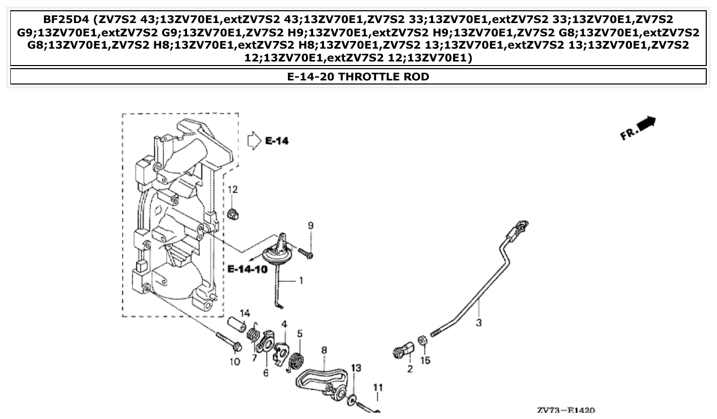 Honda BF25D4 THROTTLE ROD parts diagram
