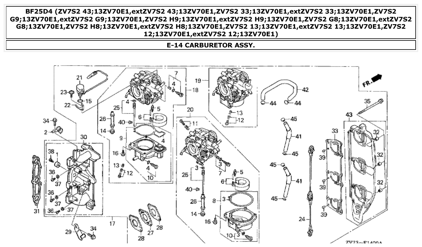 Honda BF25D4 CARBURETOR ASSY. parts diagram