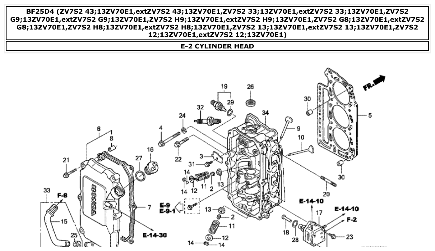 Honda BF25D4 CYLINDER HEAD parts diagram