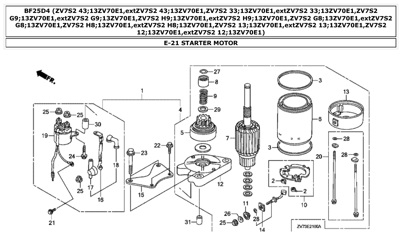 Honda BF25D4 STARTER MOTOR parts diagram