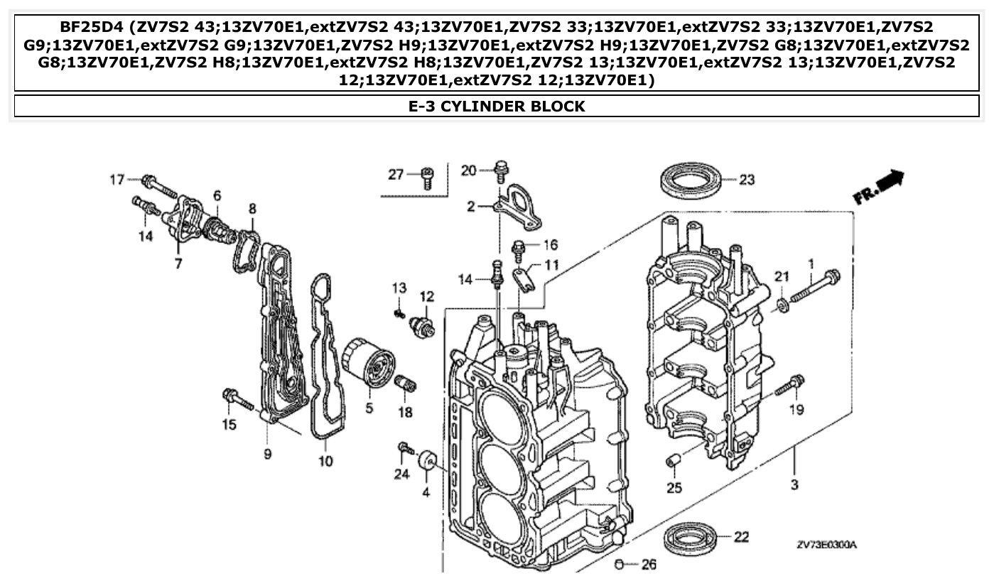 Honda BF25D4 CYLINDER BLOCK parts diagram
