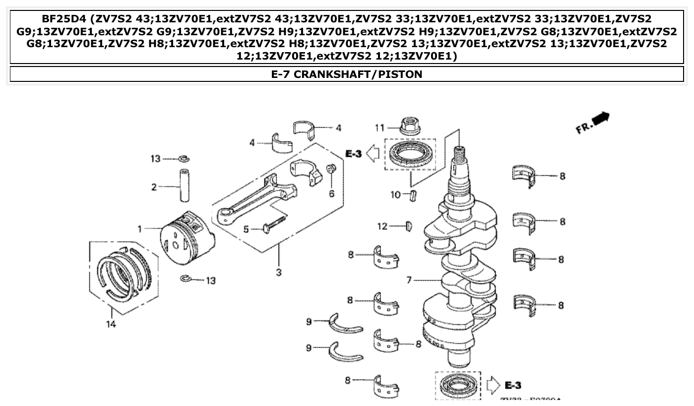 Honda BF25D4 CRANKSHAFT/PISTON parts diagram