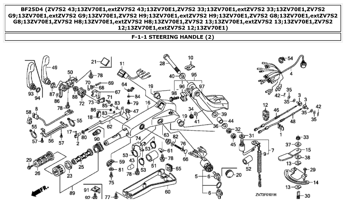 Honda BF25D4 STEERING HANDLE (2) parts diagram
