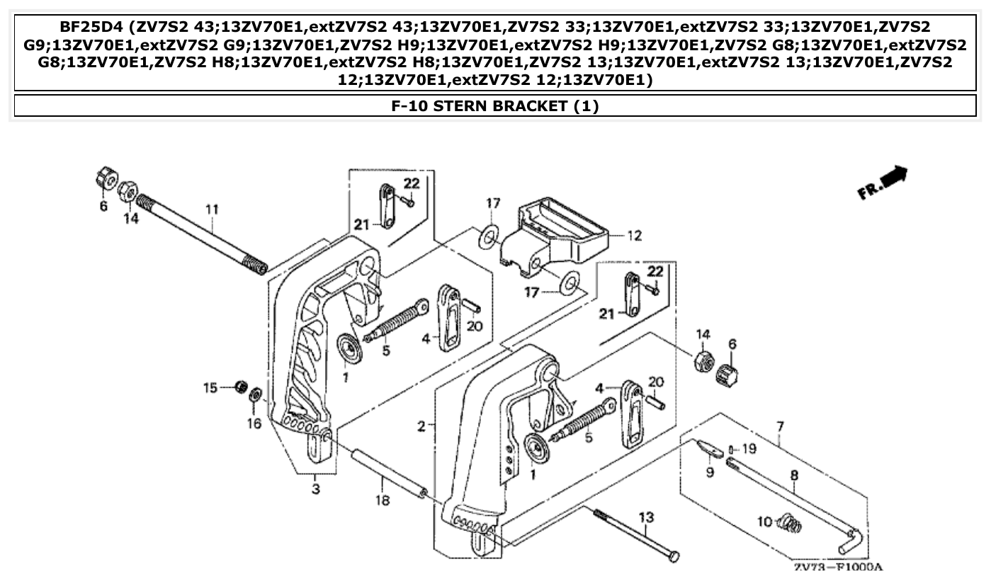 Honda BF25D4 STERN BRACKET (1) parts diagram