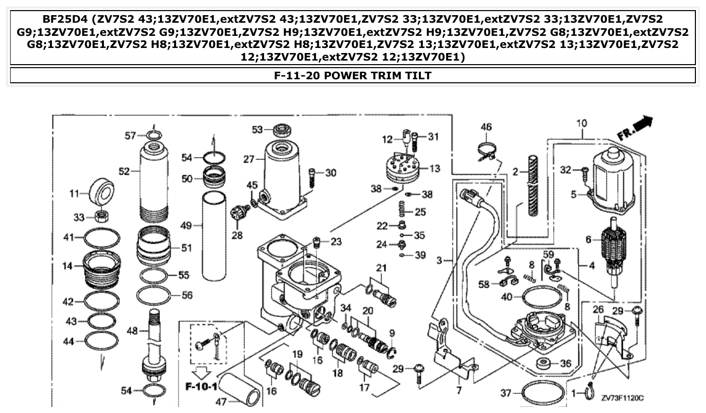 Honda BF25D4 POWER TRIM TILT parts diagram