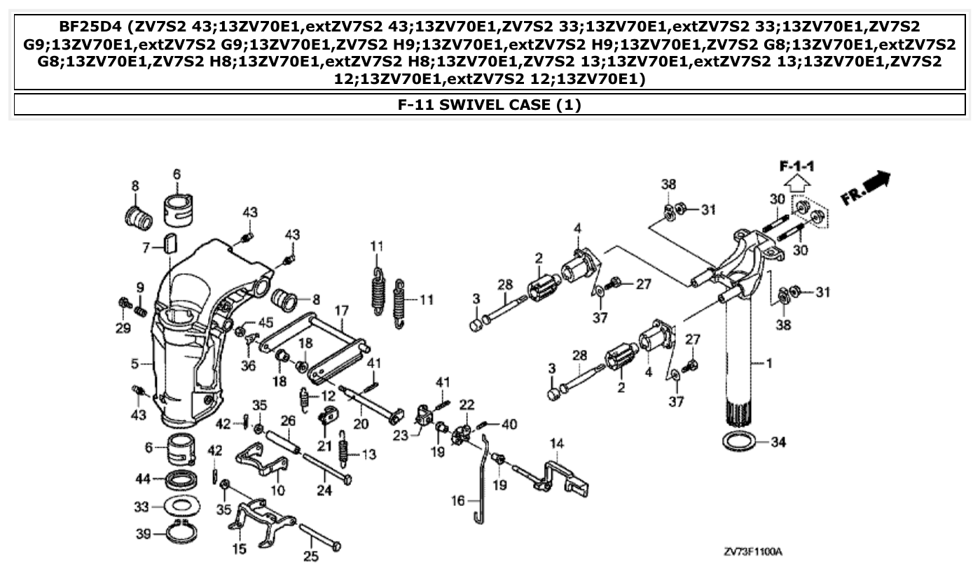 Honda BF25D4 SWIVEL CASE (1) parts diagram