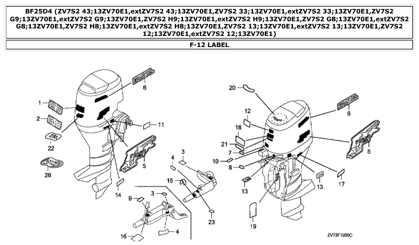 Honda BF25D4 LABEL parts diagram