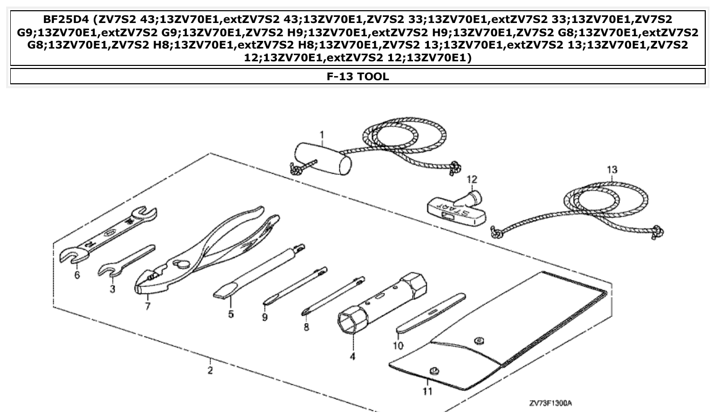 Honda BF25D4 TOOL parts diagram