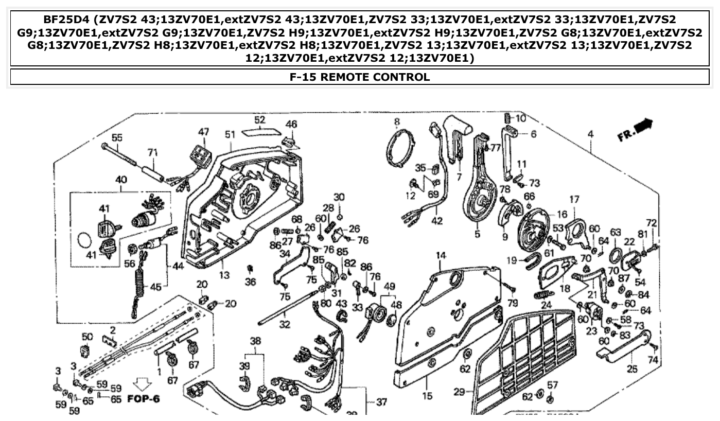 Honda BF25D4 REMOTE CONTROL parts diagram