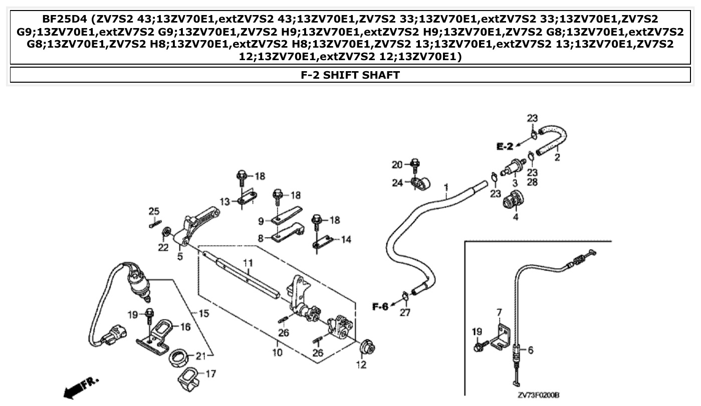 Honda BF25D4 SHIFT SHAFT parts diagram