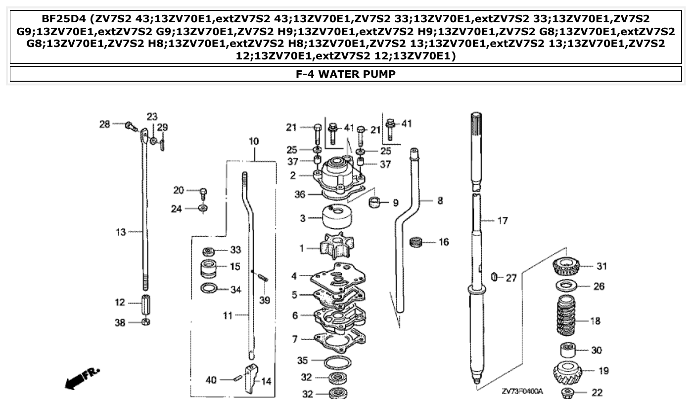 Honda BF25D4 WATER PUMP parts diagram