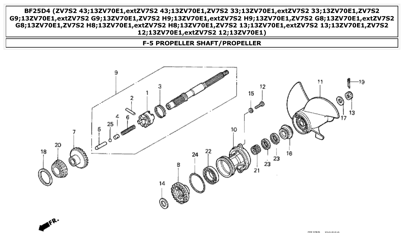 Honda BF25D4 PROPELLER SHAFT/PROPELLER parts diagram