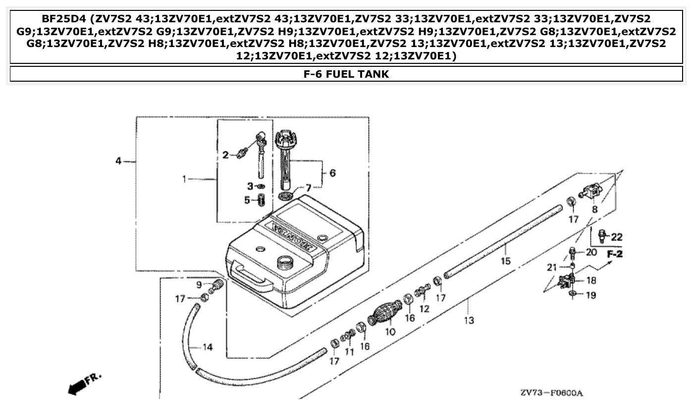 Honda BF25D4 FUEL TANK parts diagram