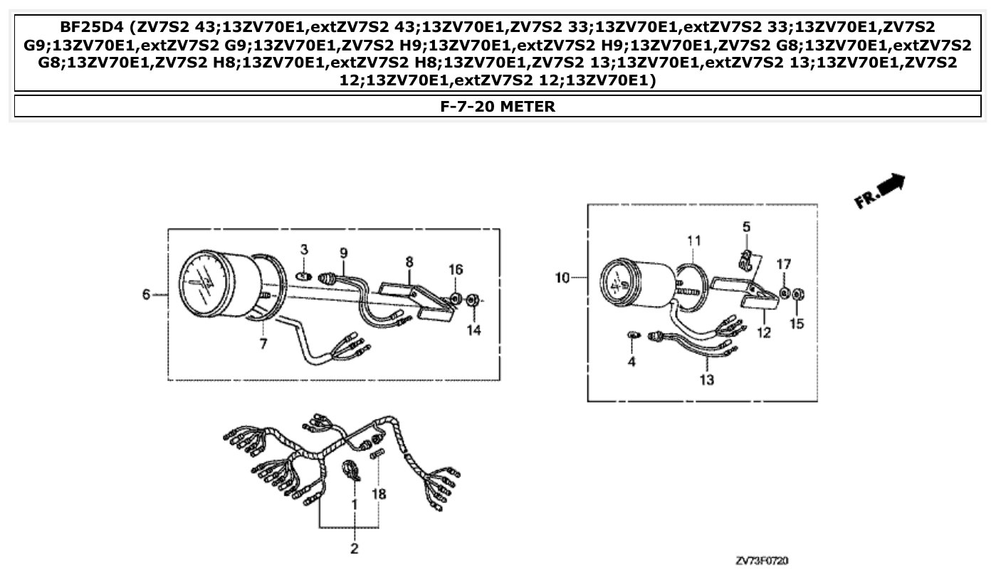 Honda BF25D4 METER parts diagram