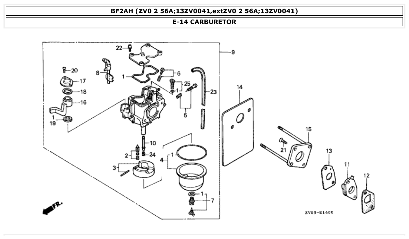 Honda BF2AH CARBURETOR parts diagram