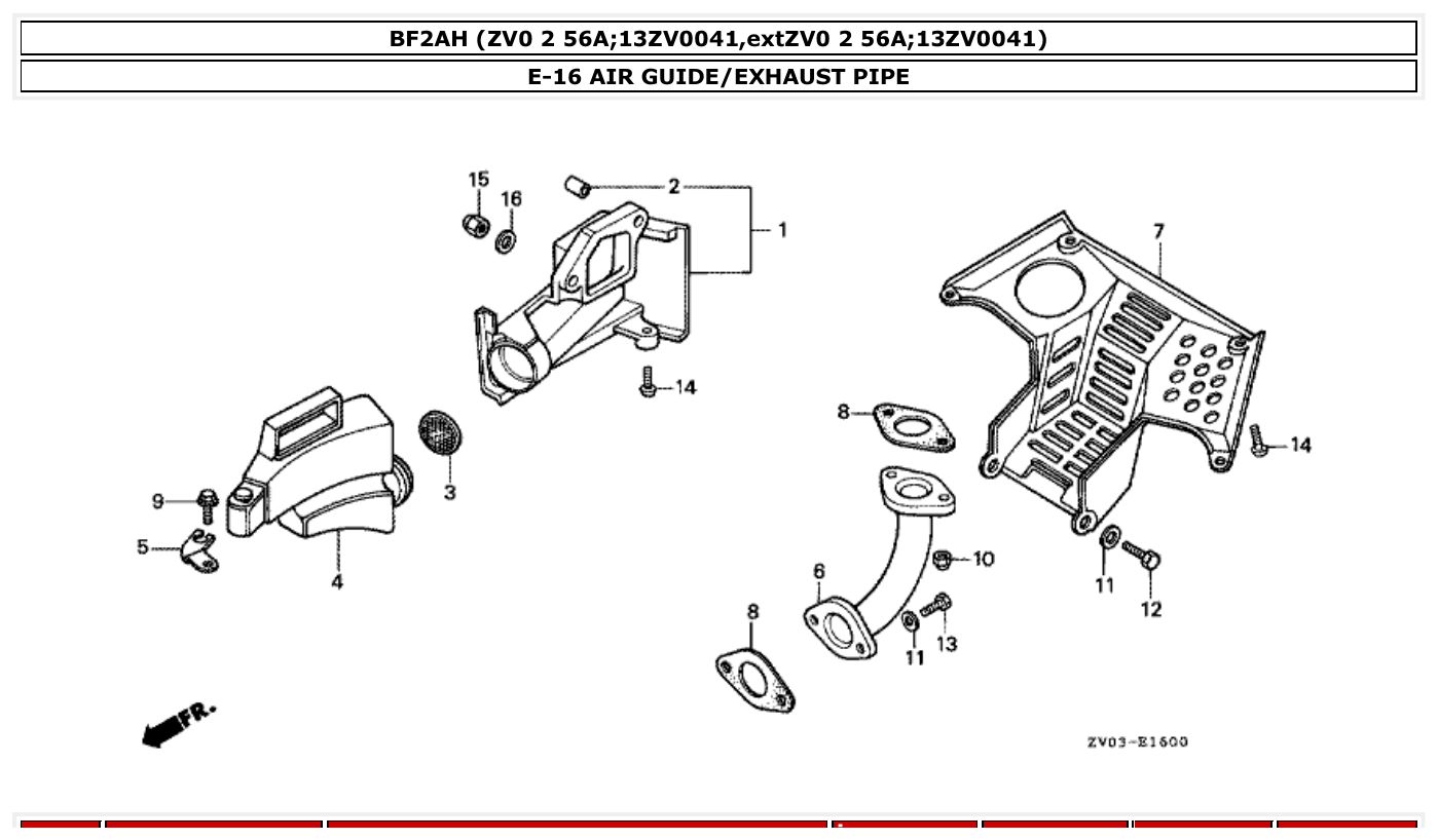 Honda BF2AH AIR GUIDE/EXHAUST PIPE parts diagram
