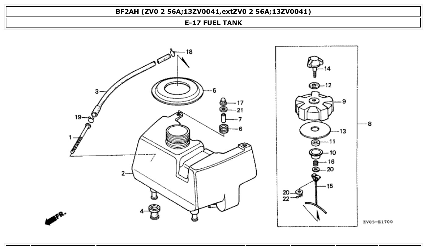 Honda BF2AH FUEL TANK parts diagram