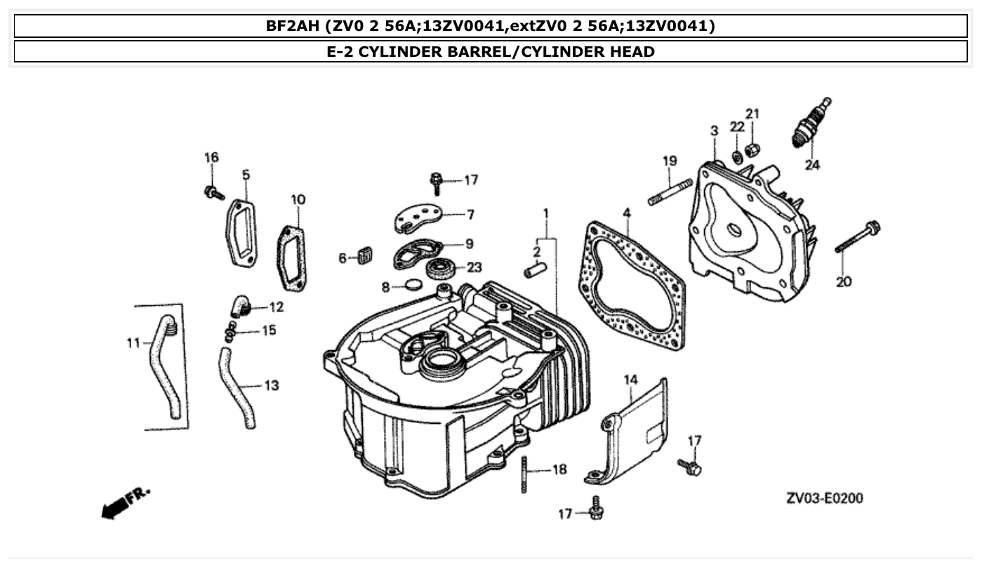 Honda BF2AH CYLINDER BARREL/CYLINDER HEAD parts diagram