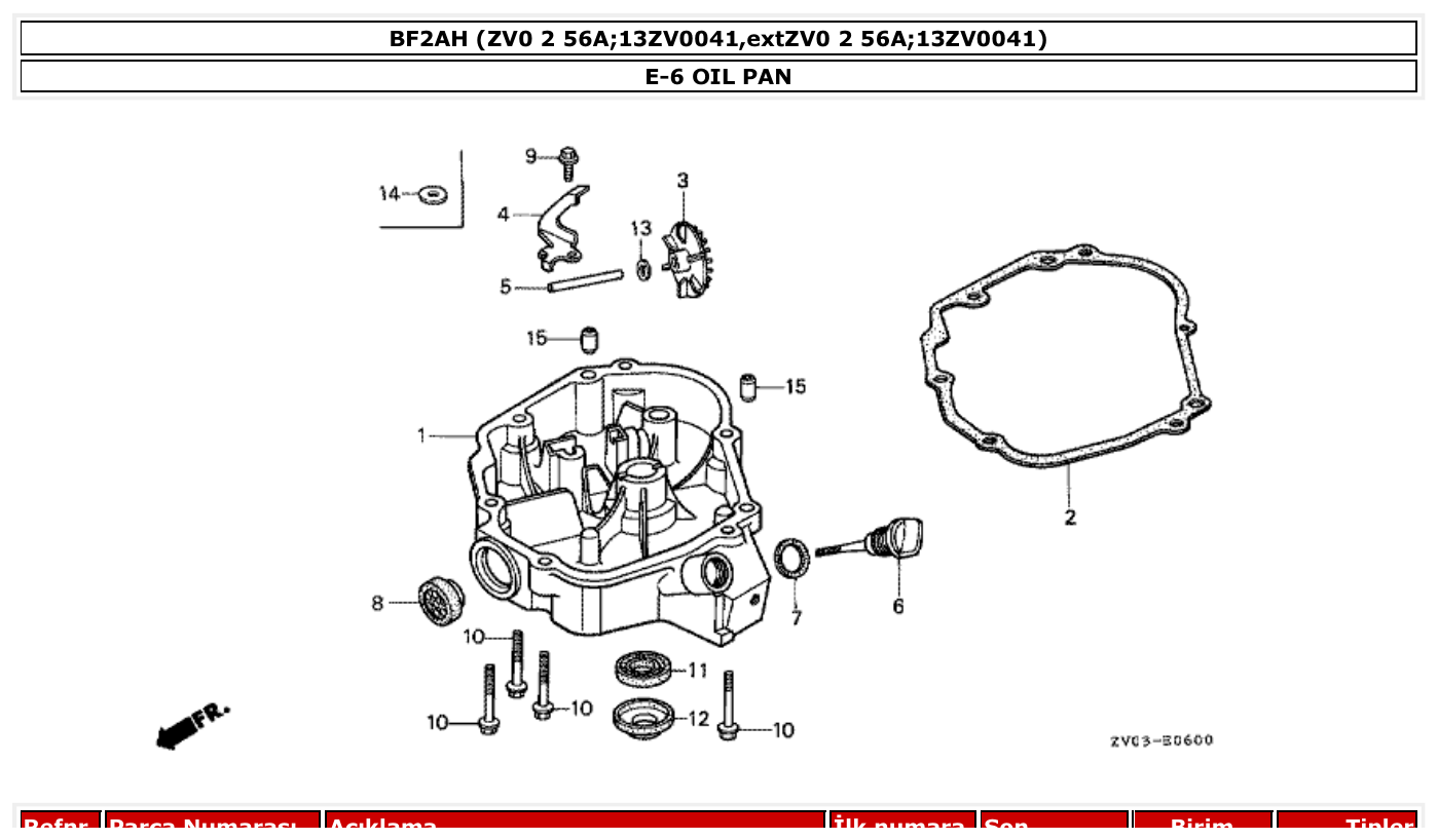 Honda BF2AH OIL PAN parts diagram