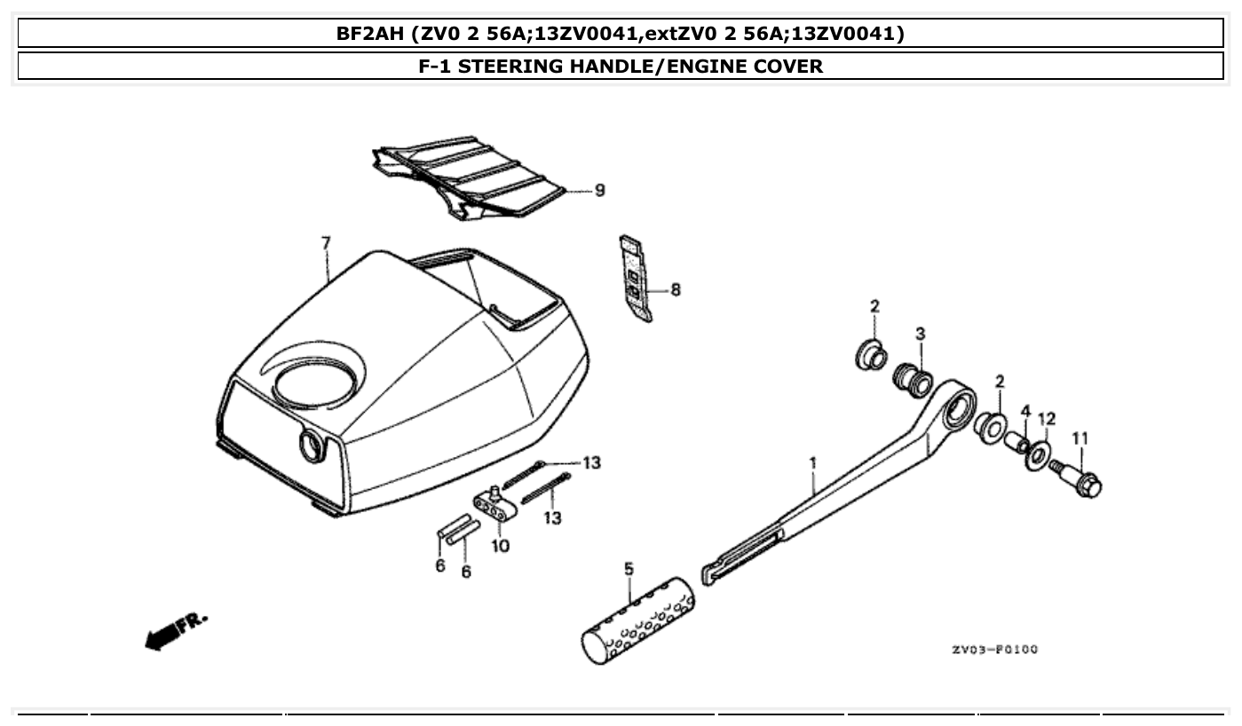 Honda BF2AH STEERING HANDLE/ENGINE COVER parts diagram